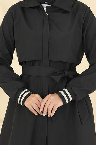 moda selvim Trenchcoat 2732SL432 Black - Thumbnail