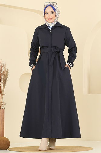 moda selvim Trenchcoat 2732SL432 Navy Blue - Thumbnail