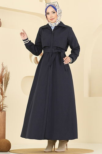 moda selvim Trenchcoat 2732SL432 Navy Blue - Thumbnail