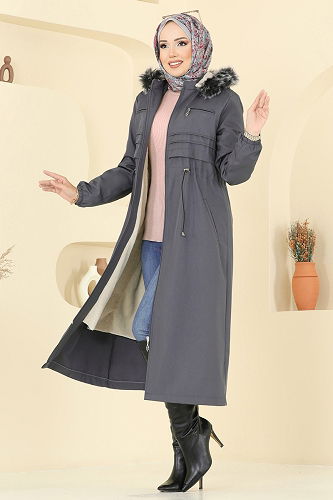moda selvim Trenchcoat 2814MSA980 Anthracite - Thumbnail