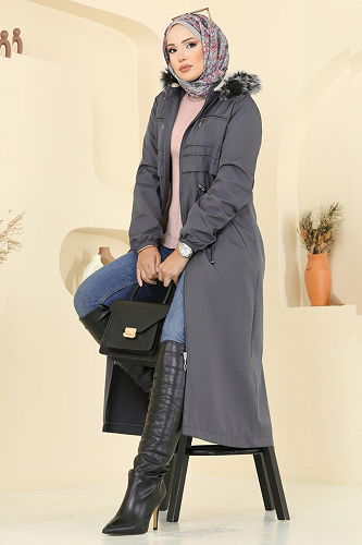 moda selvim Trenchcoat 2814MSA980 Anthracite - Thumbnail