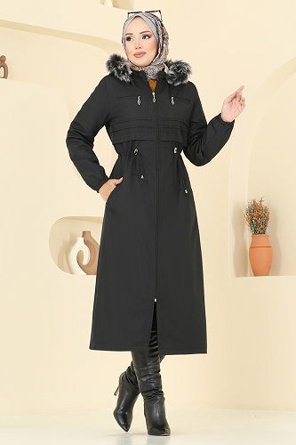 moda selvim Trenchcoat 2814MSA980 Black - Thumbnail