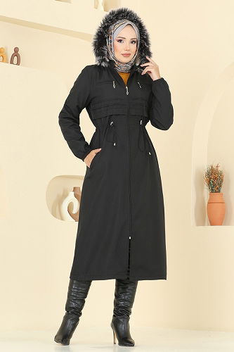 moda selvim Trenchcoat 2814MSA980 Black - Thumbnail