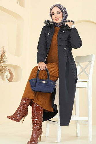 moda selvim Trenchcoat 2814MSA980 Navy Blue - Thumbnail