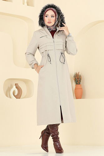moda selvim Trenchcoat 2814MSA980 Stone - Thumbnail