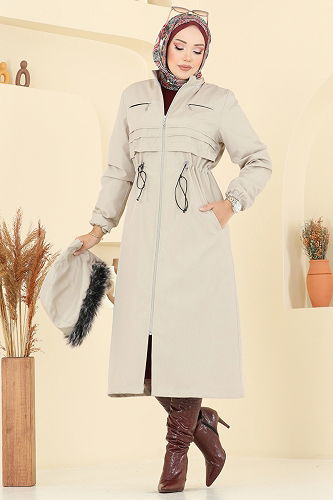 moda selvim Trenchcoat 2814MSA980 Stone - Thumbnail