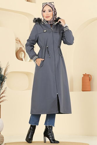 moda selvim Trenchcoat 2815MSA980 Anthracite - Thumbnail