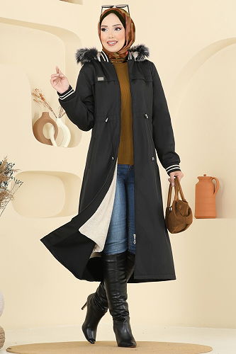 moda selvim Trenchcoat 2815MSA980 Black - Thumbnail