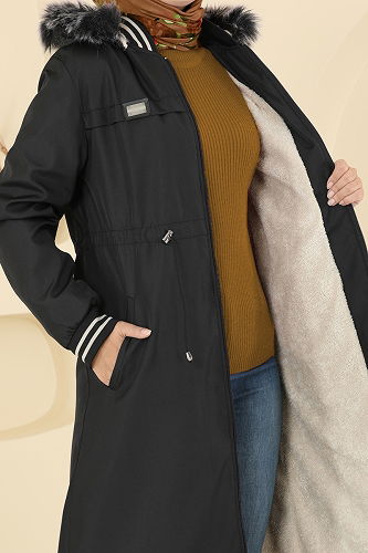 moda selvim Trenchcoat 2815MSA980 Black - Thumbnail