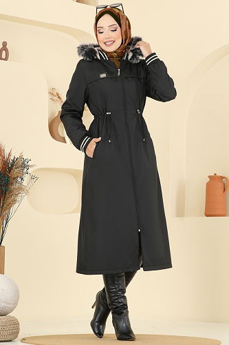 moda selvim Trenchcoat 2815MSA980 Black - Thumbnail