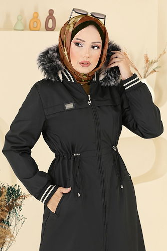 moda selvim Trenchcoat 2815MSA980 Black - Thumbnail