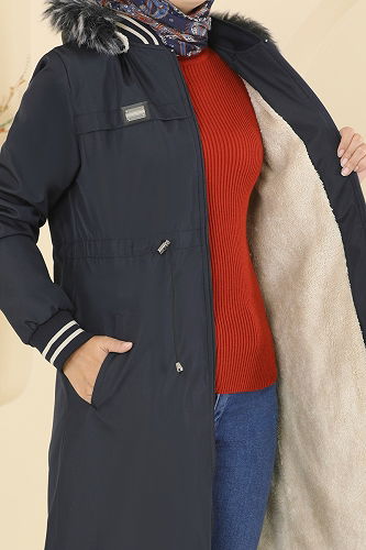 moda selvim Trenchcoat 2815MSA980 Navy Blue - Thumbnail