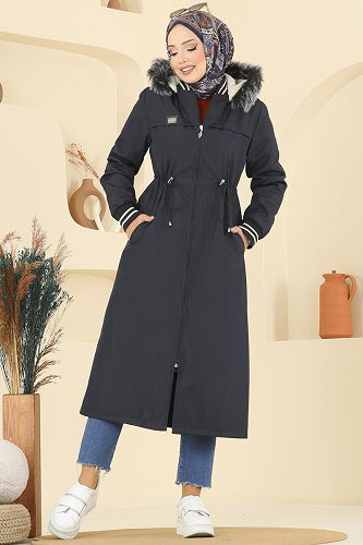 moda selvim Trenchcoat 2815MSA980 Navy Blue - Thumbnail