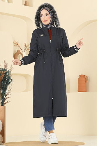 moda selvim Trenchcoat 2815MSA980 Navy Blue - Thumbnail