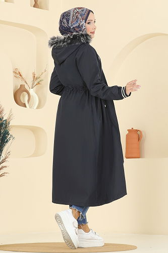 moda selvim Trenchcoat 2815MSA980 Navy Blue - Thumbnail