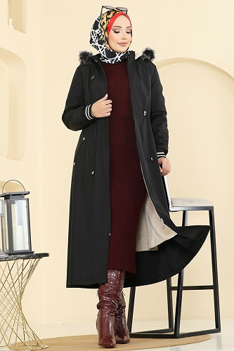 moda selvim Trenchcoat 2817MSA980 Black - Thumbnail