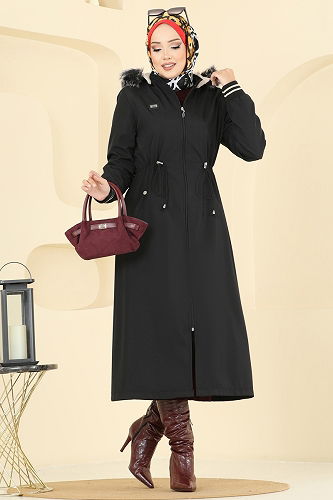 moda selvim Trenchcoat 2817MSA980 Black - Thumbnail