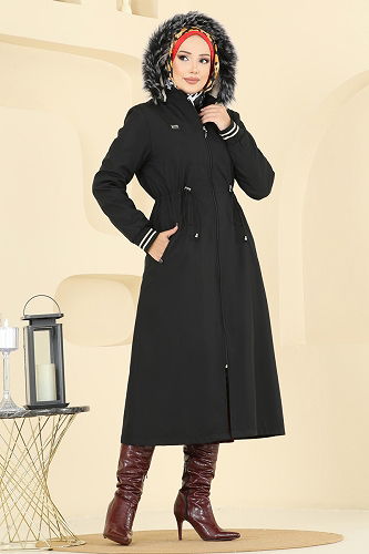 moda selvim Trenchcoat 2817MSA980 Black - Thumbnail