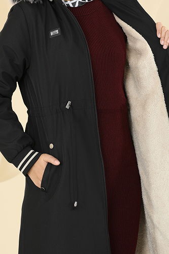 moda selvim Trenchcoat 2817MSA980 Black - Thumbnail