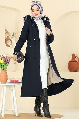 moda selvim Trenchcoat 2817MSA980 Navy Blue - Thumbnail