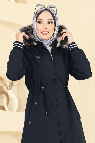 moda selvim Trenchcoat 2817MSA980 Navy Blue - Thumbnail