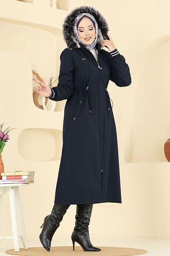 moda selvim Trenchcoat 2817MSA980 Navy Blue - Thumbnail