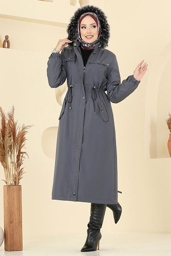 moda selvim Trenchcoat 2818MSA980 Anthracite - Thumbnail