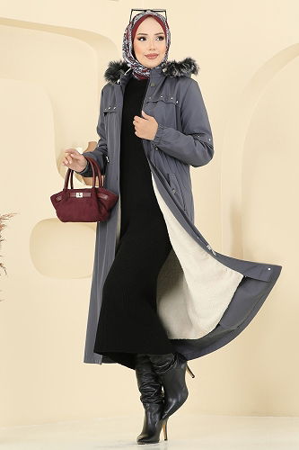 moda selvim Trenchcoat 2818MSA980 Anthracite - Thumbnail