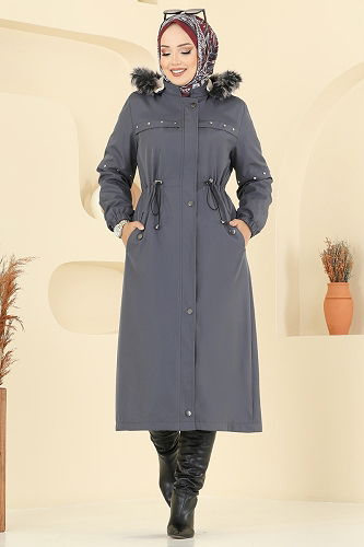 moda selvim Trenchcoat 2818MSA980 Anthracite - Thumbnail