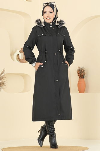 moda selvim Trenchcoat 2818MSA980 Black - Thumbnail