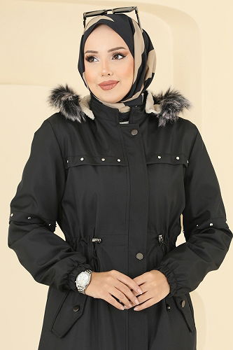 moda selvim Trenchcoat 2818MSA980 Black - Thumbnail