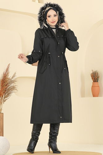 moda selvim Trenchcoat 2818MSA980 Black - Thumbnail