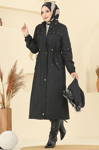moda selvim Trenchcoat 2818MSA980 Black - Thumbnail