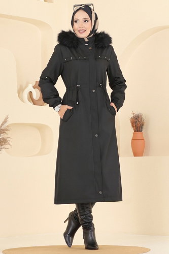 moda selvim Trenchcoat 2818MSA980 Black - Thumbnail