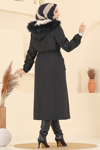 moda selvim Trenchcoat 2818MSA980 Black - Thumbnail