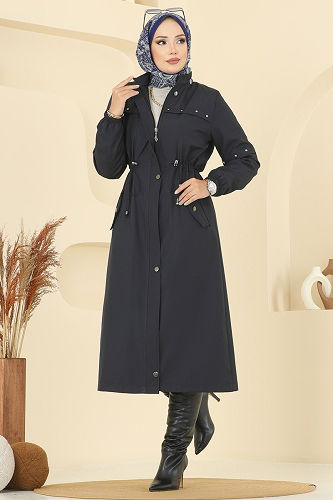 moda selvim Trenchcoat 2818MSA980 Navy Blue - Thumbnail