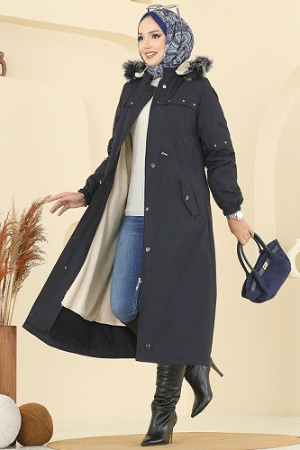 moda selvim Trenchcoat 2818MSA980 Navy Blue - Thumbnail