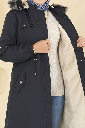 moda selvim Trenchcoat 2818MSA980 Navy Blue - Thumbnail