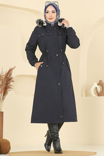 moda selvim Trenchcoat 2818MSA980 Navy Blue - Thumbnail