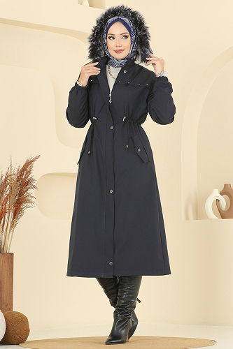 moda selvim Trenchcoat 2818MSA980 Navy Blue - Thumbnail