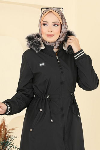 moda selvim Trenchcoat 2819MSA980 Black - Thumbnail