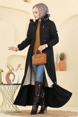 moda selvim Trenchcoat 2820MSA980 Black - Thumbnail
