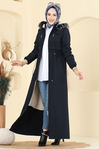 moda selvim Trenchcoat 2820MSA980 Navy Blue - Thumbnail