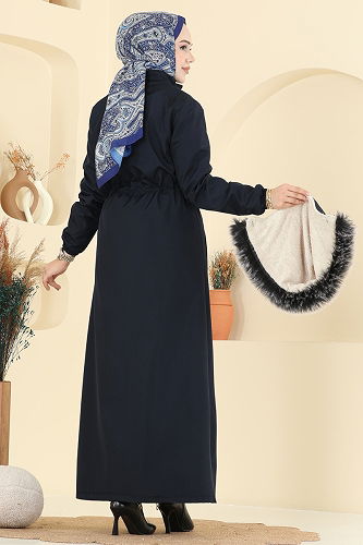 moda selvim Trenchcoat 2820MSA980 Navy Blue - Thumbnail