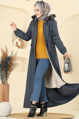moda selvim Trenchcoat 2821MSA980 Anthracite - Thumbnail