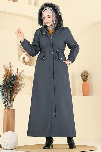 moda selvim Trenchcoat 2821MSA980 Anthracite - Thumbnail