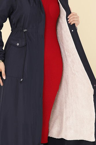 moda selvim Trenchcoat 2821MSA980 Dark Navy Blue - Thumbnail