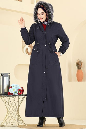 moda selvim Trenchcoat 2821MSA980 Dark Navy Blue - Thumbnail