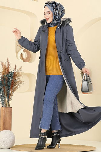 moda selvim Trenchcoat 2821MSA980 Gray - Thumbnail