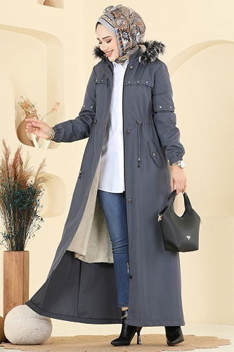 moda selvim Trenchcoat 2823MSA980 Anthracite - Thumbnail
